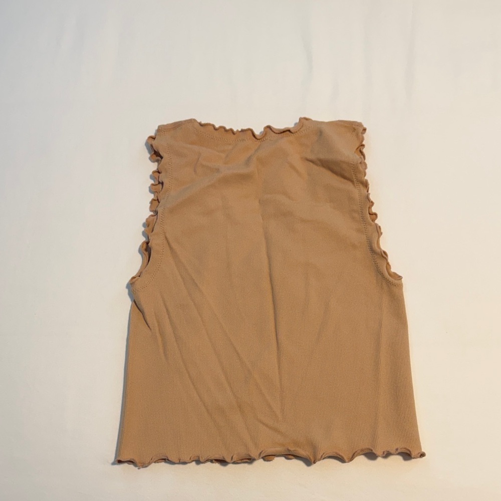 Elegant Ruffled Tan Tank Top - Picture 2 of 3